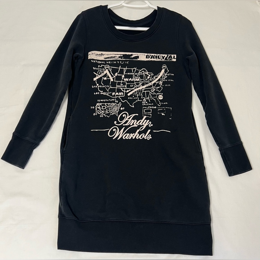 SPRZ NY x Andy Warhol Weather Map Graphic Sweatshirt Dress Black Size Small